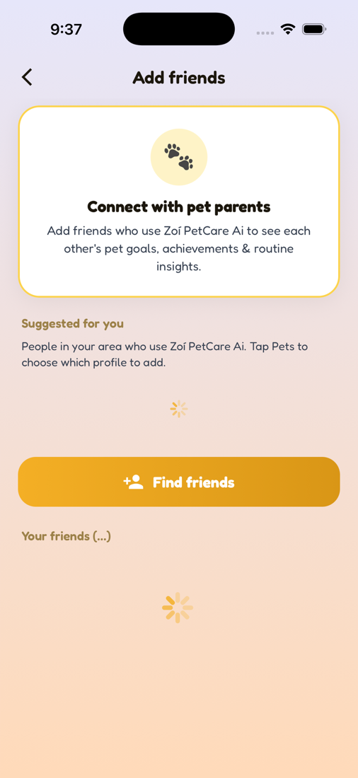 Zoí Friends screen with suggestions and invites