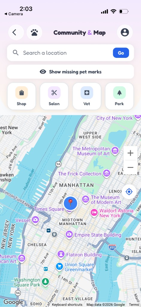 Zoí Community Map with places and alerts