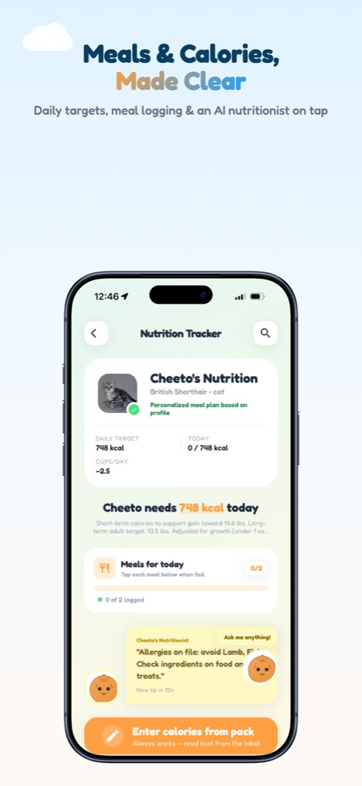 Zoí Nutrition Tracker with calorie goals and meals